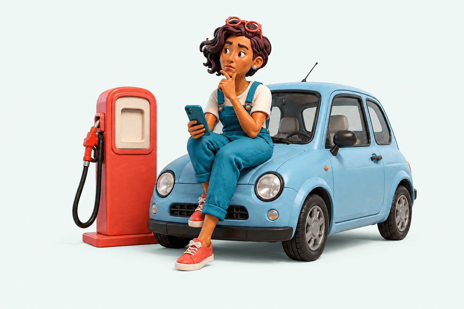 ChoiceWorth driver beside a compact car and fuel pump
